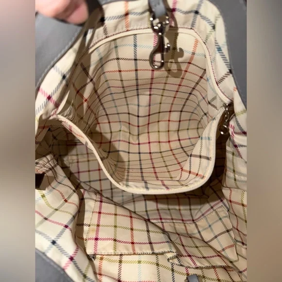 Coach Gray Leatherware Shoulder Bag Bucket Hobo Tattersall Plaid lining Z17197 - Picture 7 of 16
